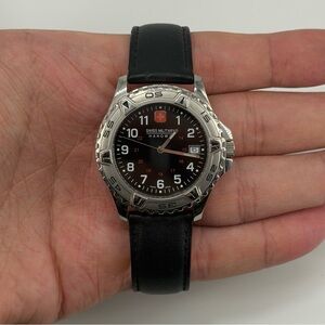 Swiss Military Hanowa Black Dial Date Watch Stainless Steel Field Style Leather